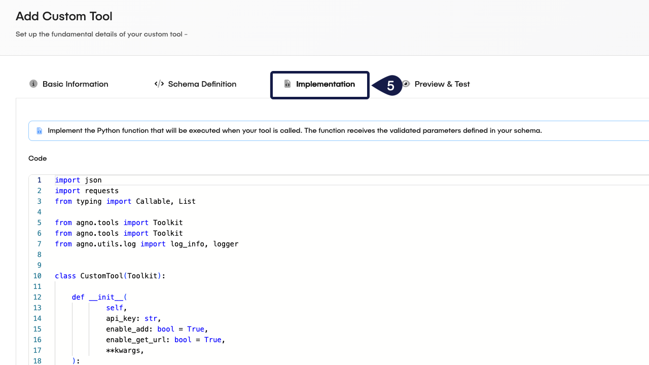 Custom Tool Implementation
