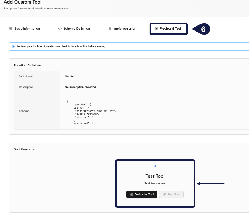 Custom Tool Preview & Test
