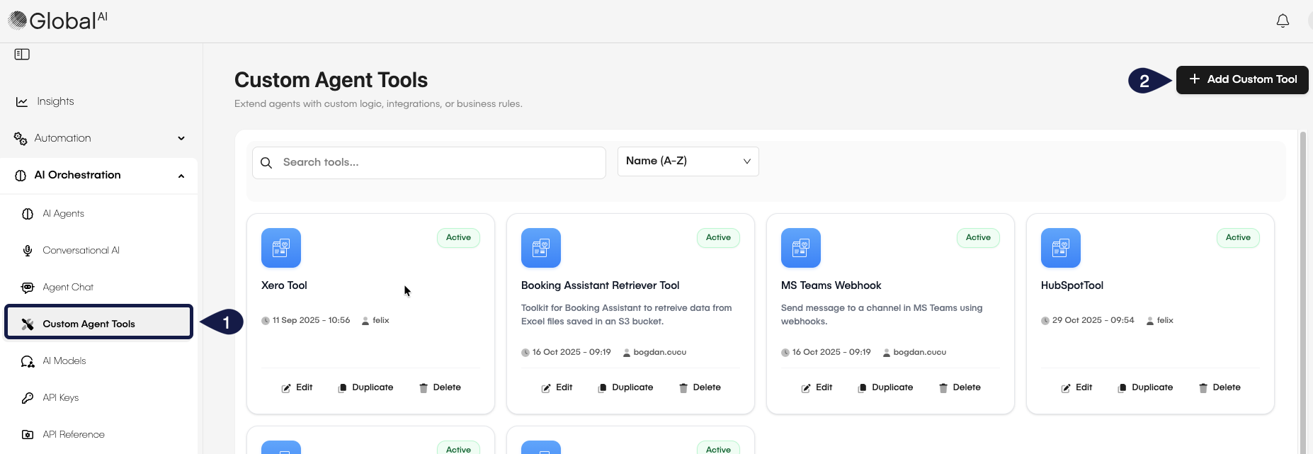 Add Custom Tool button