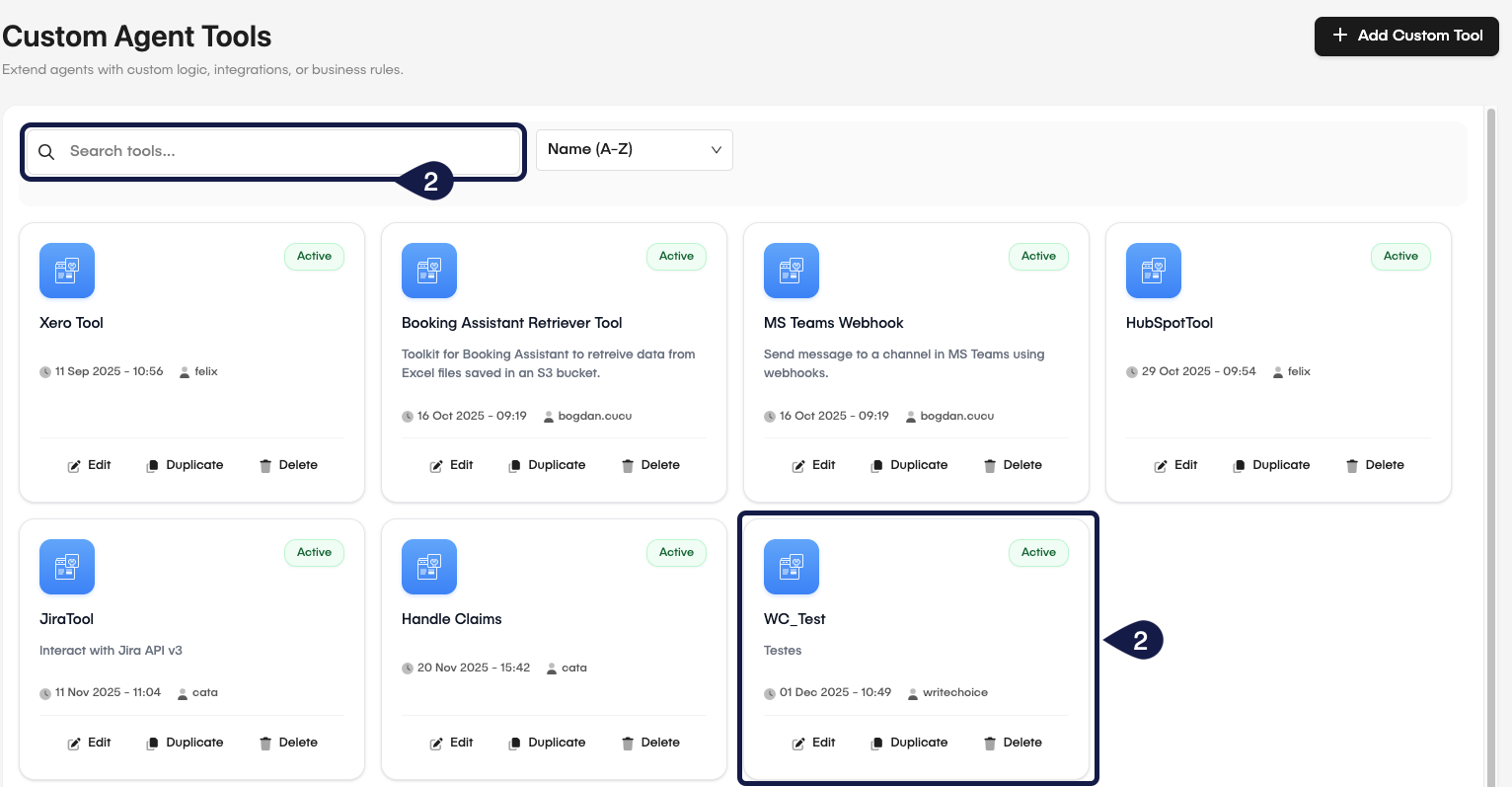 Custom Agent Tools List