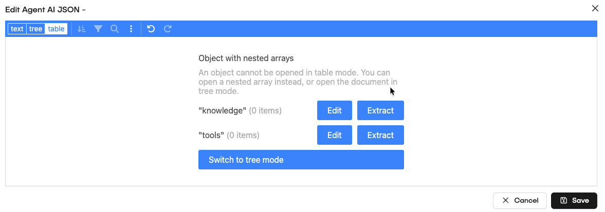 JSON editor table mode