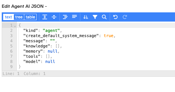 JSON editor text mode